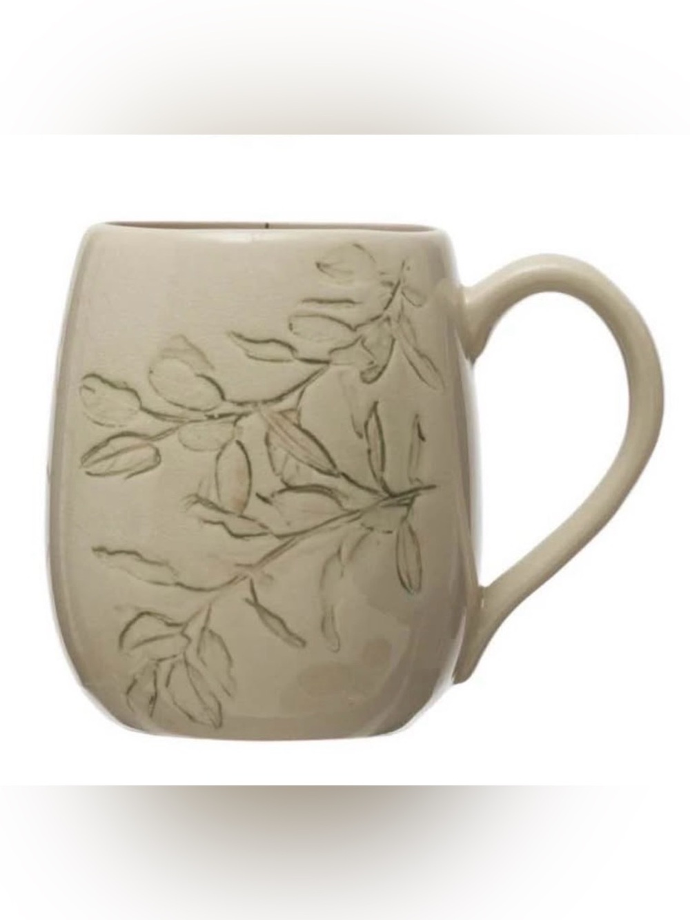 Beige Leaf-Embossed Ceramic Mug by Chad Bennett, botanical floral design